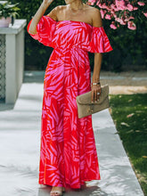 Vestido largo estampado con cuello de una sola palabra